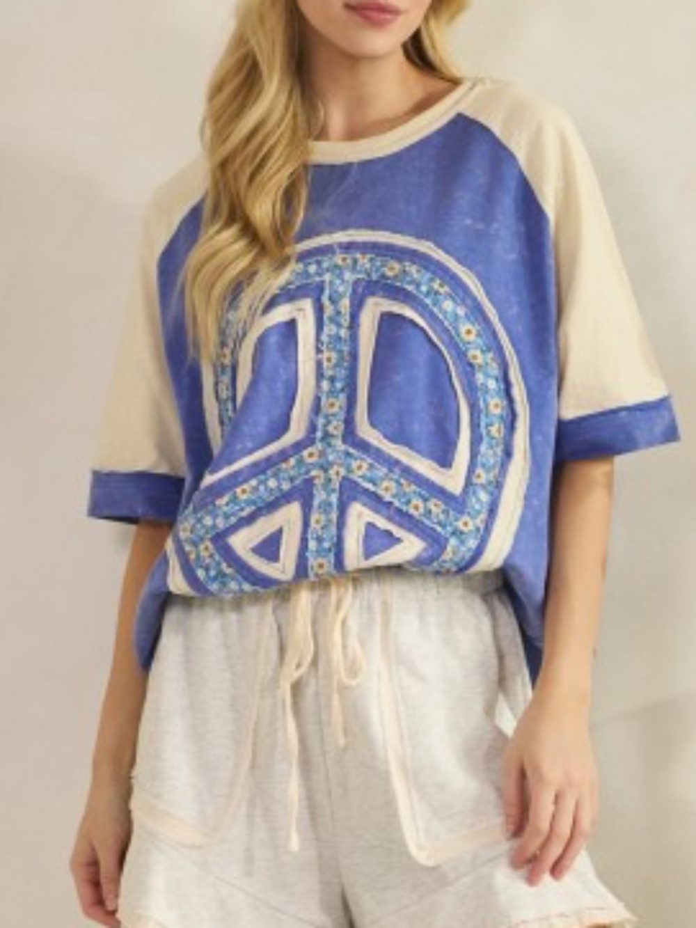 Sage & Fig Vibrant Periwinkle Blue Peace Sign Sweetheart Patch Tee